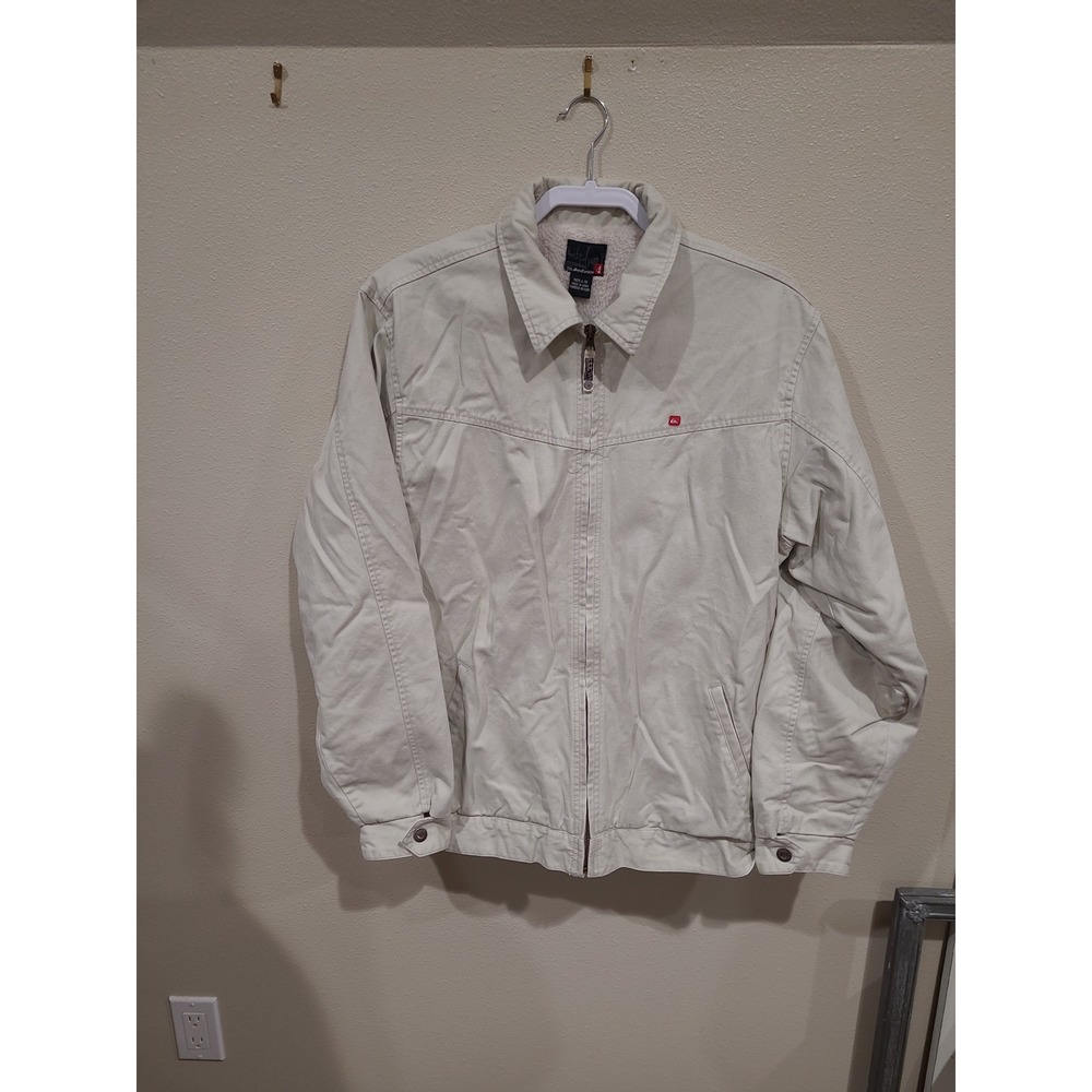 Quiksilver Men SZ Lg Beige Sherpa Lined Bomber Jacket zip front outdoorsy sports